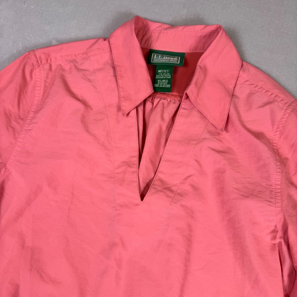 LL Bean Coral Pink Nylon Blend 3/4 Sleeve Drawstring Waist Dress XS